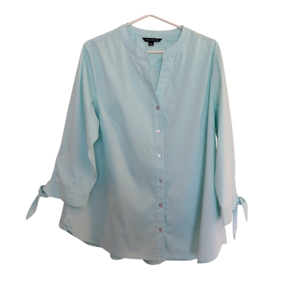 Zac & Rachel Button Up Tunic Women XL 3/4 Sleeves Mint Green Relaxed Fit